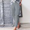 POTTON Elastic Women's Capris Pants Beach Golf Women Casual Summer Capris Loose Long Wide Leg Cropped Pants Comfy Linen Rise view 3