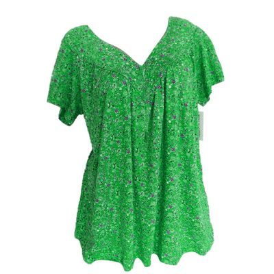 V Neck T Shirts for Women 2025 Summer Floral Graphic Tees for Women Vintage 90s Plus Size Tops Short Sleeve V-Neck Blouses Loose Basic Pullover T-Shirt Womens Workout Tops A-Green