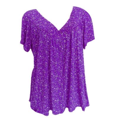 T Shirts for Women Graphic 2025 Summer Floral Tshirts Women Graphic Tees Plus Size Tops Dressy Short Sleeve V-Neck Blouses Loose Basic Pullover T-Shirt Womens Tops A-Purple