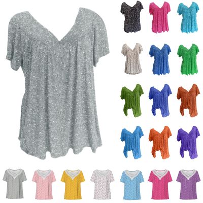Funny T Shirts for Women 2025 Summer Boho Sexy Graphic Tees for Women Plus Size Tops 3X Short Sleeve V-Neck Blouses Loose Basic Pullover T-Shirt Summer Tops A-Gray