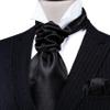 Barry.Wang Ascot for Men Black Tie Set Cravat Stripe Silk Scarf Self Necktie Handkerchief Cufflinks Formal Wedding Party Banquet view 3