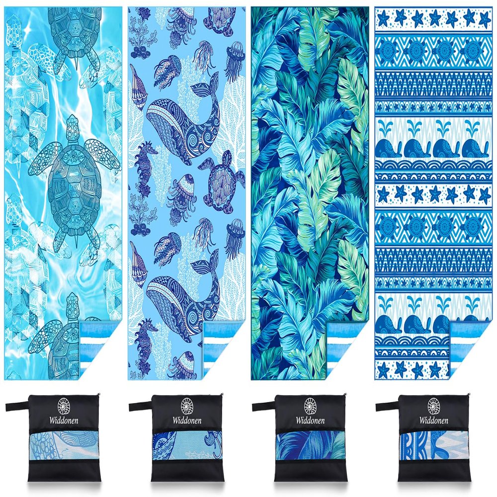 4 Pack Microfiber Lightweight Beach Towel Sand Free Quick Dry Absorbent Thin Compact Towels for Swimming Pool Camping Beach Accessories Large Easy Pack Travel Things for Vacation Essentials Gift