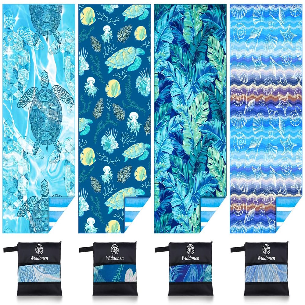 4 Pack Microfiber Lightweight Beach Towel Sand Free Quick Dry Absorbent Thin Compact Towels for Swimming Pool Camping Beach Accessories Large Easy Pack Travel Things for Vacation Essentials Gift