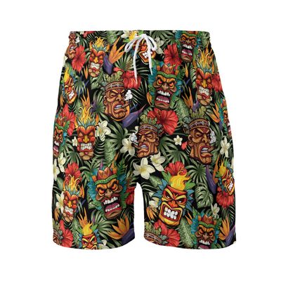 Fire Tiki Men's Quick Dry - Tribal Patterns Hawaiian Shorts for Men - Beach Shorts Swim Trunks Set 7 (TND-LN-7) Size XL