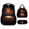XaocNyx Personalized Basketball Backpack with Lunch Box and Pencil Case Set, 3 in 1 Matching Boys Black Backpacks Combo, Cool Bookbag and Pencil Case Bundle view 1