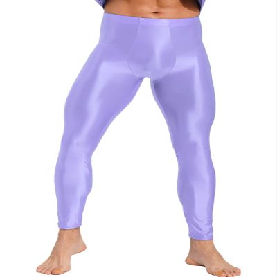 Miutii Men's Silky Compression Tights Pant Quick Dry Base Layer Breathable Training Long Trousers Purple XX-Large