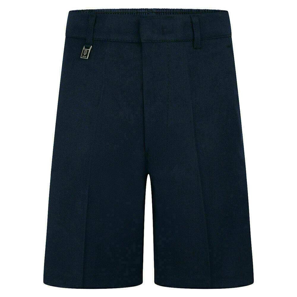 BIWTUP Boys Plain Side Pockets Uniform Shorts Children Zip and Clip Half Elastic Waist Shorts Navy