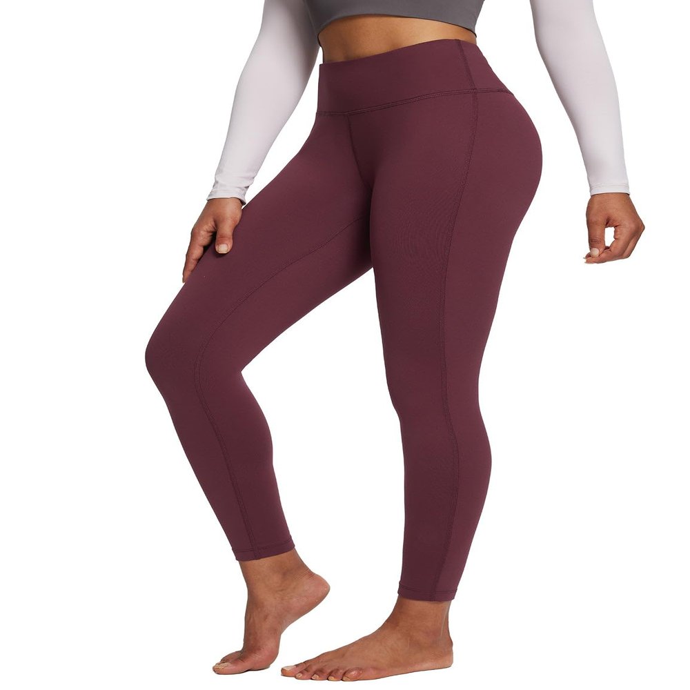 baleaf Women's Fleece Lined Leggings Petite Thermal Winter Warm High Waisted Thick 7/8 Yoga Pants with Pockets Wine Red 2XL
