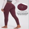 baleaf Women's Fleece Lined Leggings Petite Thermal Winter Warm High Waisted Thick 7/8 Yoga Pants with Pockets Wine Red 2XL view 4