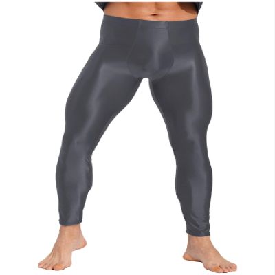 Miutii Men's Silky Compression Tights Pant Quick Dry Base Layer Breathable Training Long Trousers Grey X-Large