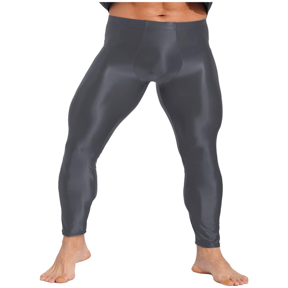 Miutii Men's Silky Compression Tights Pant Quick Dry Base Layer Breathable Training Long Trousers Grey X-Large