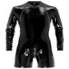 YiZYiF Mens Shiny Latex Catsuit Jumpsuit Slim Fit Long Sleeve Zipper Boxer Bodysuit Leotard Clubwear Black Large view 1