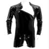 YiZYiF Mens Shiny Latex Catsuit Jumpsuit Slim Fit Long Sleeve Zipper Boxer Bodysuit Leotard Clubwear Black Large view 3
