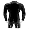 YiZYiF Mens Shiny Latex Catsuit Jumpsuit Slim Fit Long Sleeve Zipper Boxer Bodysuit Leotard Clubwear Black Large view 4