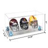 Better Display Cases Acrylic Three Mini - Miniature Football Helmets (not Full Size) Display Case with Clear Case, Light Blue Risers and Clear Base 19.25" x 8.25" x 8" (V47/A103) view 2