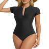 Holipick Black Short Sleeve Rash Guard for Women - Modest One Piece Swimsuit UPF 50+ Zipper Bathing Suit L view 1