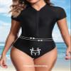 Holipick Black Short Sleeve Rash Guard for Women - Modest One Piece Swimsuit UPF 50+ Zipper Bathing Suit L view 3