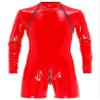 YiZYiF Mens Shiny Latex Catsuit Jumpsuit Slim Fit Long Sleeve Zipper Boxer Bodysuit Leotard Clubwear Red Large view 1