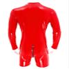 YiZYiF Mens Shiny Latex Catsuit Jumpsuit Slim Fit Long Sleeve Zipper Boxer Bodysuit Leotard Clubwear Red Large view 4