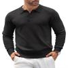 COOFANDY Men's Knit Polo Shirt Long Sleeve Vintage Golf Shirt Lightweight Sweater Black view 1