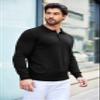 COOFANDY Men's Knit Polo Shirt Long Sleeve Vintage Golf Shirt Lightweight Sweater Black view 2