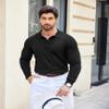 COOFANDY Men's Knit Polo Shirt Long Sleeve Vintage Golf Shirt Lightweight Sweater Black view 3