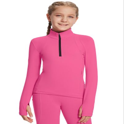 baleaf Girls Long Sleeve Shirts Fleece Jacket Fall Half Zip Pullover Kids Sweatshirts Athletic Thermal Coat Youth Pink L