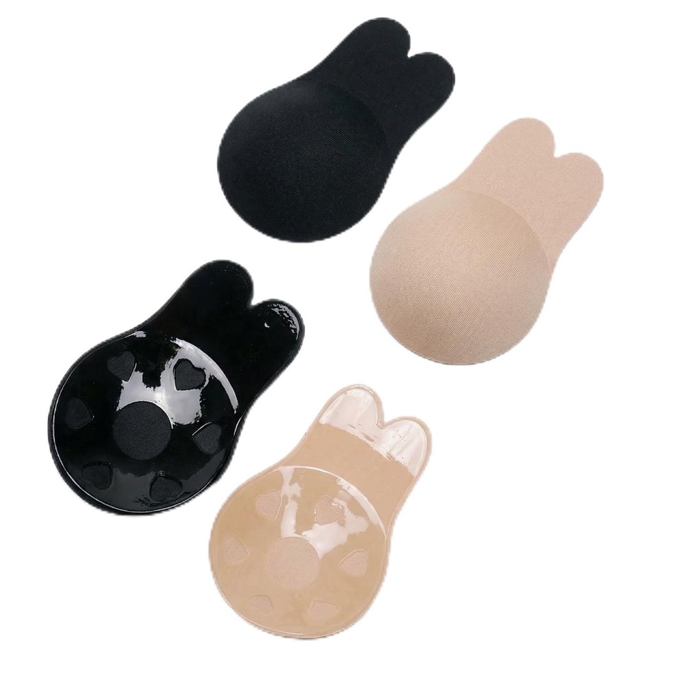 2PCS Sticky Bra, Backless Strapless Adhesive Bra, Push Up Breast Lift Reusable Nipple Covers for Women Backless Strapless Dress (Black, Skin Color)