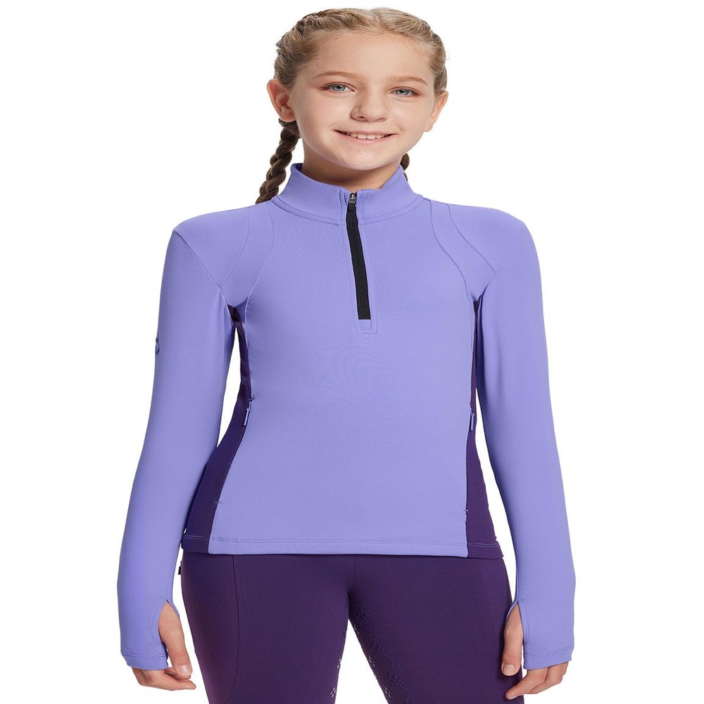baleaf Girls Long Sleeve Shirts Fleece Jacket Fall Half Zip Pullover Kids Sweatshirts Thermal Coat Ice Skating Purple M