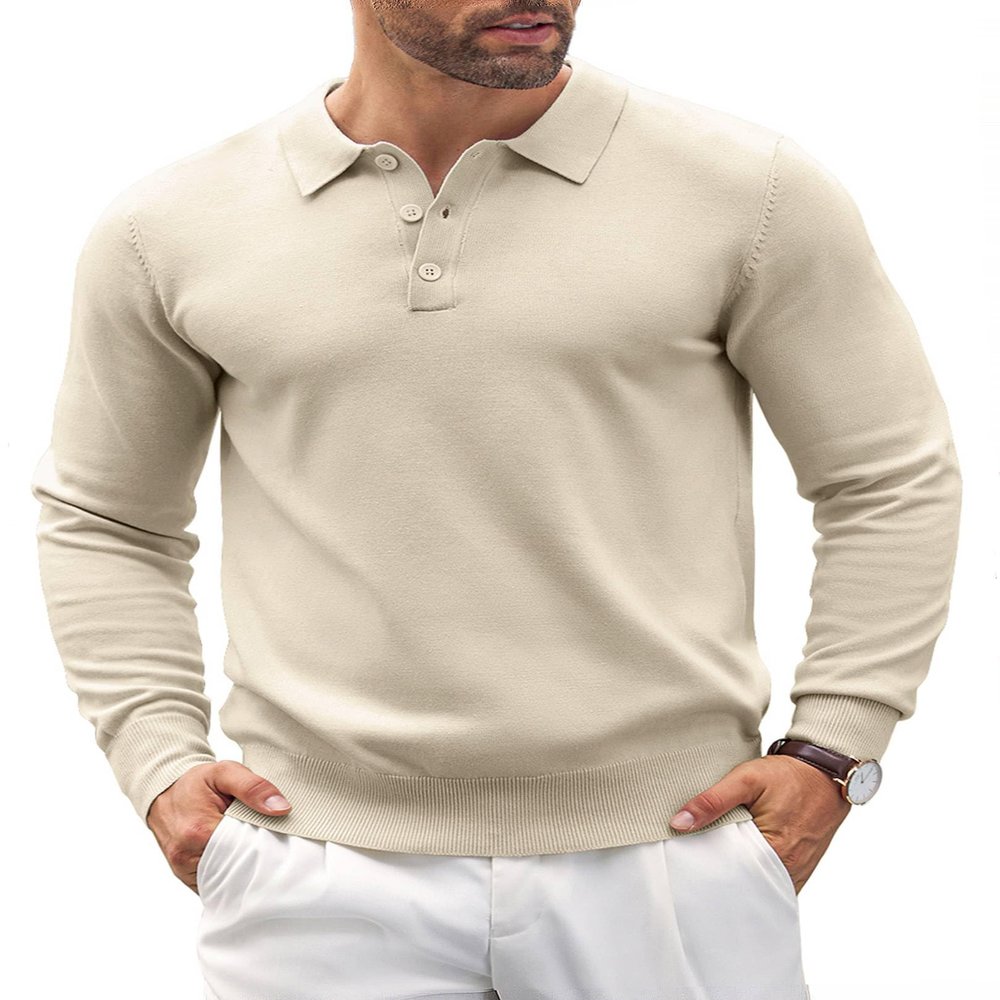 COOFANDY Men's Classic Polo Shirt Casual Knit Long Sleeve Polo Shirts Cream