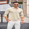 COOFANDY Men's Classic Polo Shirt Casual Knit Long Sleeve Polo Shirts Cream view 3