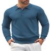 COOFANDY Mens Polo Shirts Pullover Long Sleeve Knit Lightweight Sweater Casual Golf Shirts Denim Blue view 1