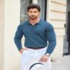 COOFANDY Mens Polo Shirts Pullover Long Sleeve Knit Lightweight Sweater Casual Golf Shirts Denim Blue view 3