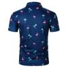 LUJENGEFA Hawaiian Polo Shirts for Men Short Sleeve Golf Shirt Summer Holiday Beach Tropical Tops for Men Dark Blue Flamingo XL view 3