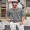 COOFANDY Mens Knit Polo Shirts Casual Long Sleeve Classic Polo Shirts Button Down Golf Shirts Grey view 2
