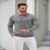 COOFANDY Mens Knit Polo Shirts Casual Long Sleeve Classic Polo Shirts Button Down Golf Shirts Grey view 3