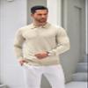 COOFANDY Mens Polo Shirts Pullover Long Sleeve Knit Lightweight Sweater Casual Golf Shirts Cream view 2