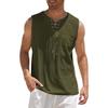 Soluo Men's Cotton Linen Tank Top Casual Lace Up Beach Hippie Sleeveless Tops Summer V-Neck Drawstring Stylish Shirts (Army Green 1,5X-Large) view 1
