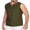 Soluo Men's Cotton Linen Tank Top Casual Lace Up Beach Hippie Sleeveless Tops Summer V-Neck Drawstring Stylish Shirts (Army Green 1,5X-Large) view 2