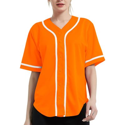 DIGITMON Women's Baseball Softball Jersey Button Down Premium Hip Hop T Shirts Uniform ORANGEWHITE, 2X-Large