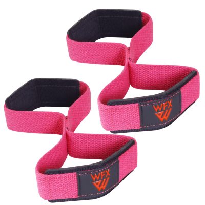 WFX Weight Lifting Straps Padded Figure 8 Wrist Support Gym Wraps Men Women Fitness Bodybuilding Double Loop Workout Heavy Training Powerlifting Dumbbell Squats Pull Up Grip (Pink)