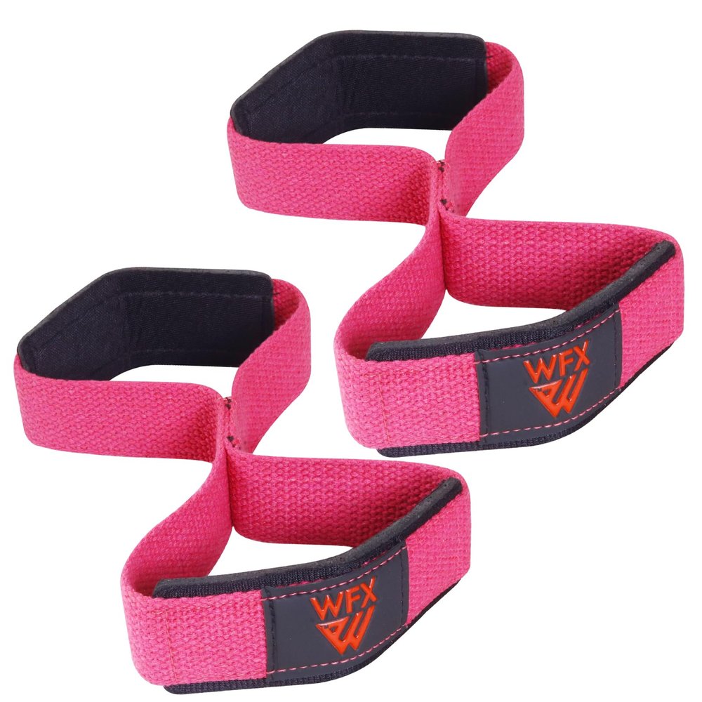 WFX Weight Lifting Straps Padded Figure 8 Wrist Support Gym Wraps Men Women Fitness Bodybuilding Double Loop Workout Heavy Training Powerlifting Dumbbell Squats Pull Up Grip (Pink)