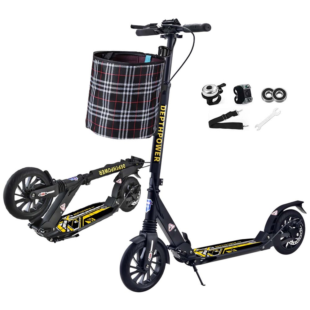 CUIOT Scooters for Adults & Teens/Kids - Folding Adult Scooters, Height-Adjustable, Freestyle Kick Scooter for Outdoor Use, Lightweight Durable All-Aluminum Trick Scooter- 300 Lbs Weight Capacity,Bl
