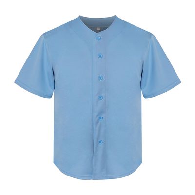 Youth Baseball Jersey Kids Button Down Short Sleeve Solid Color T-Shirt for School, PE, League Team Uniform (Pale Blue, M)
