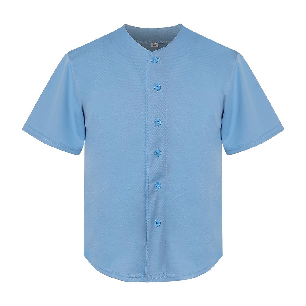 Youth Baseball Jersey Kids Button Down Short Sleeve Solid Color T-Shirt for School, PE, League Team Uniform (Pale Blue, M)