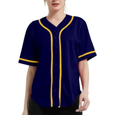 DIGITMON Women's Baseball Softball Jersey Button Down Premium Hip Hop T Shirts Uniform NAVYGOLD, X-Small