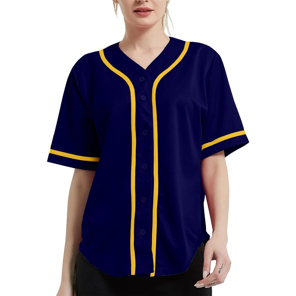 DIGITMON Women's Baseball Softball Jersey Button Down Premium Hip Hop T Shirts Uniform NAVYGOLD, X-Small