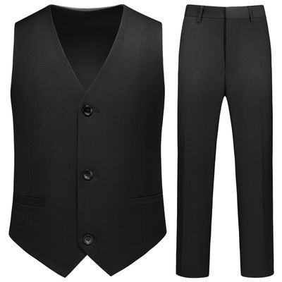 Boy Suits 2 Piece Slim Fit Formal Set with Vest Pants for Kids Wedding Ring Bearer Party Dresswear Outfit Black Size 7-8