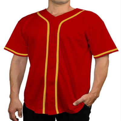 DIGITMON Men's Baseball Jersey Button Down Premium Hip Hop T Shirts Sports Uniform REDGOLD, Medium