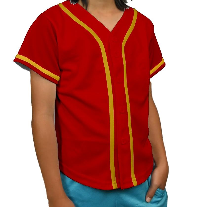 DIGITMON Kids Baseball Jersey Button Down Premium Hip Hop T Shirts Uniform Red Gold for 12y Teenagers